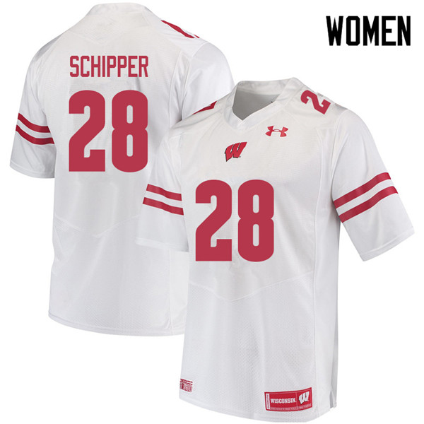 Women #28 Brady Schipper Wisconsin Badgers College Football Jerseys Sale-White